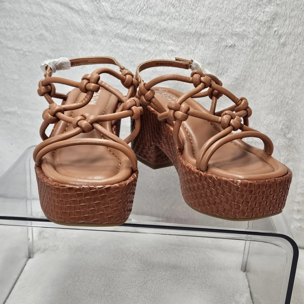 Kenneth Cole Essa Knots Platform Sandals Rust Woven Heel US 5 NIB